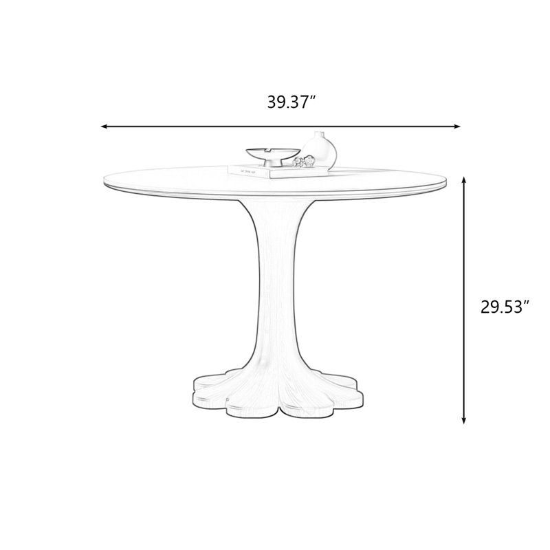 Black Round Sintered Stone Dining table, 29.53"H x 39.37"L x 39.37"W, Black