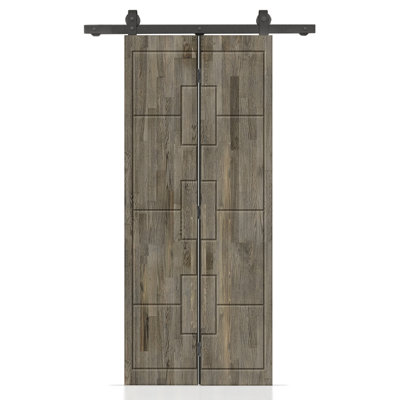 Pine Wood Bi-Fold Barn Door with Sliding Hardware Kit