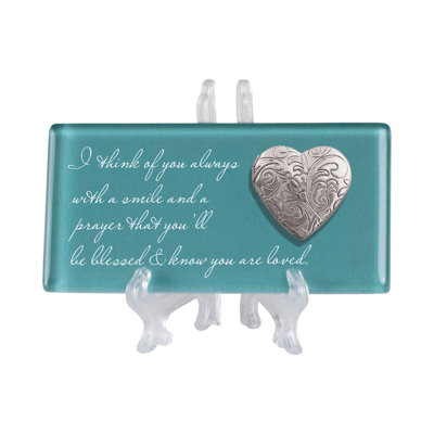 Tabletop Tile I Think Of You Teal With Locket