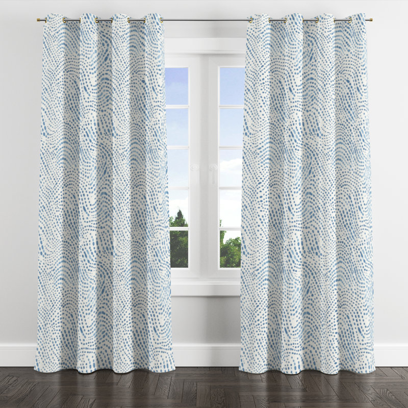 Dots Blackout Curtains - Beach Dotted Wave Coastal Grommet Curtain - 1 Panel, Gold Grommets, 52" W x 95" L