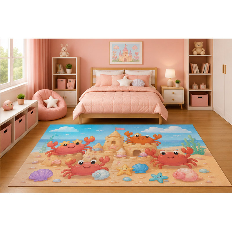 Tapis de plage à motif de châteaux de sable de 5 pi x 7 pi «Ultra Léger» pour enfants