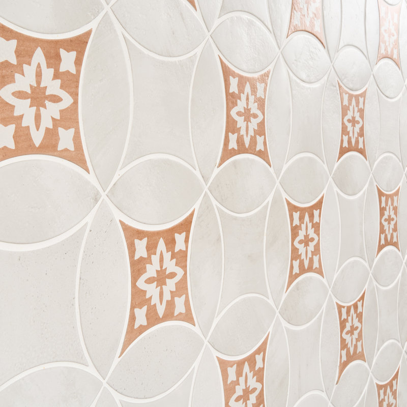 Raval 3x8 Petal and Kite Matte Terracotta Look Porcelain Floor and Wall Tile, White Deco Natalia