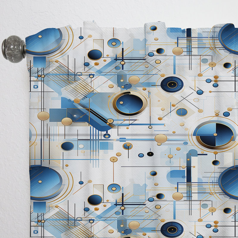 Rideau obscurcissant industriel à motif géométrique bleu I - 1 panneaux, L 52 po x L 90 po