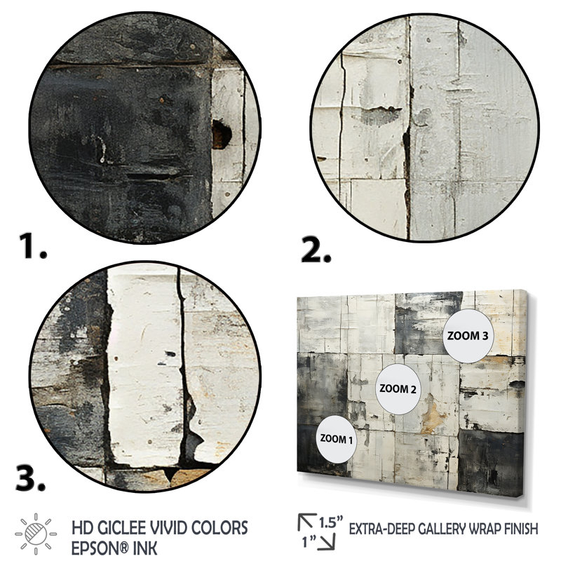 Carreau abstrait gris et gris II, H 24 po x l 32 po x P 1 po, Cadre flottant noir