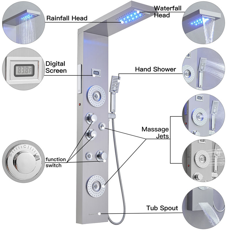 Panneau de douche 51,57 avec, Chrome / Nickel