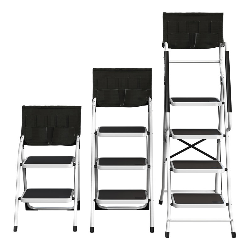 3-Step Stool Folding Ladder for Adults - 330lbs Capacity with Tool Bag, Nonslip Feet, 3.8 ft.