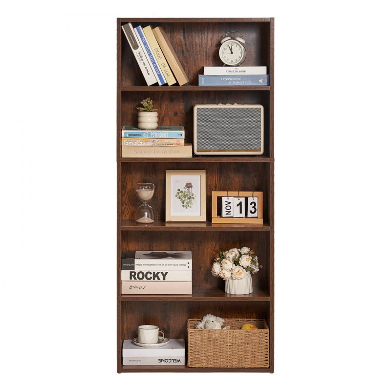 5 Tiers Narrow Bookshelf, 53 in Wooden Open Bookcase with Height-Adjustable Shelf, Freestanding Tall Display Storage Floor Bookcase Bookshelf for Library, Bedroom, Living Room, Office, Brown