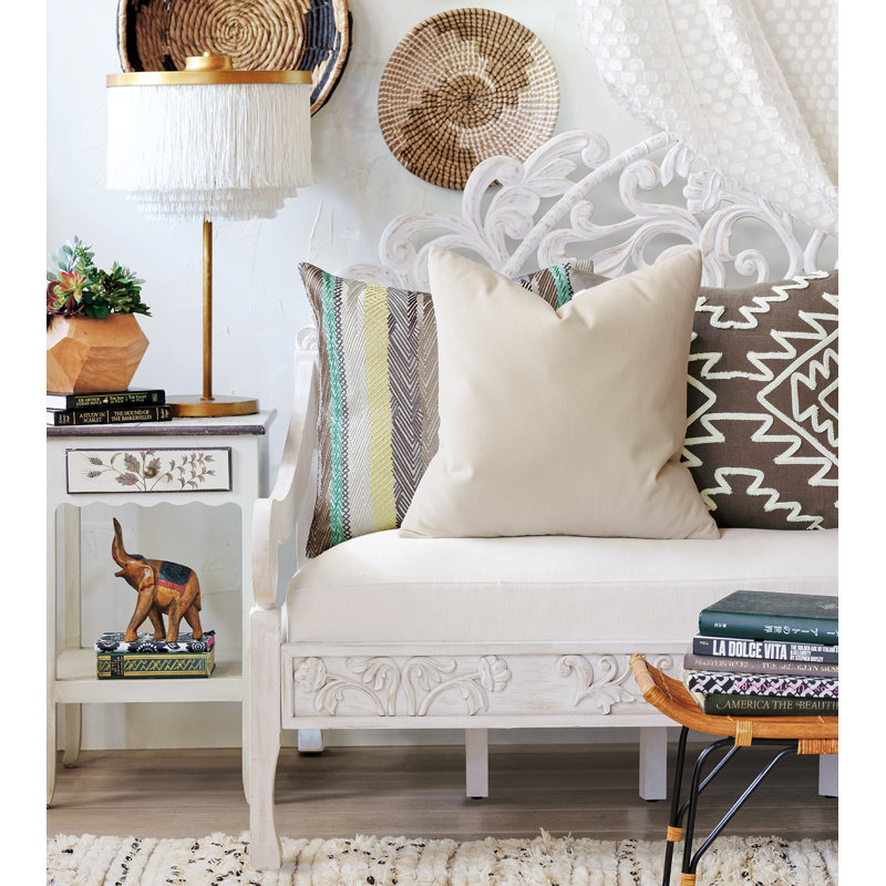 Housse et insert de coussin en peluche, Blanc, Feather