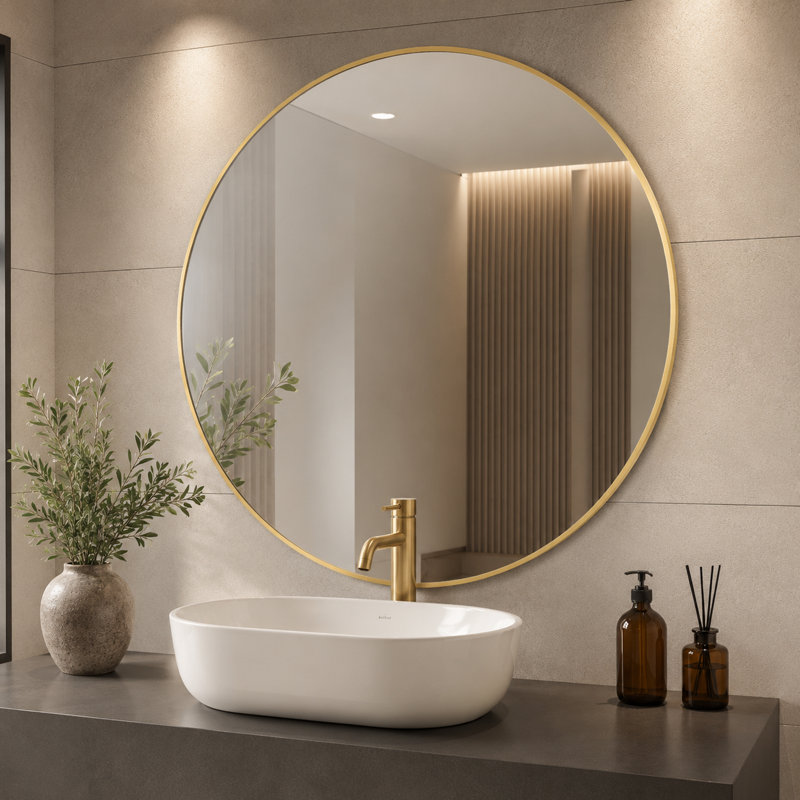 Miroir mural rond 42 po, miroir de meuble-lavabo rond à cadre en métal pour salle de bain, salon, chambre à coucher, 42"