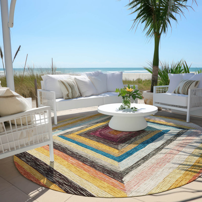 Tapis intérieur / extérieur lavable à la machine Xhevrie Honey, Rond 8 pi
