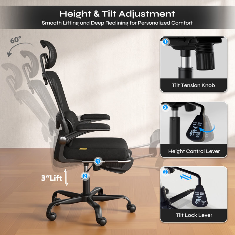 Chaise de bureau ergonomique en filet, Noir