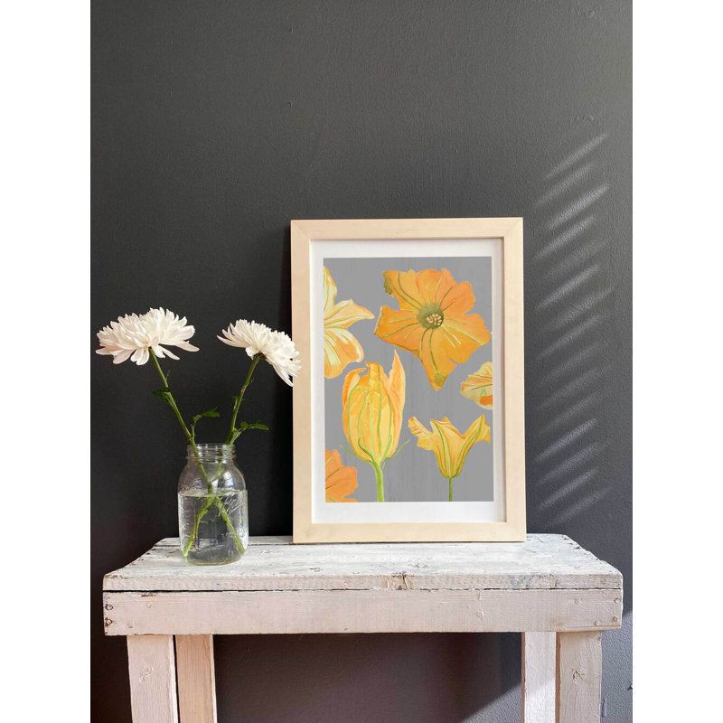 Pumpkin Flowers On Print, Orange/Yellow/Green/Gray, 19" H x 13" W