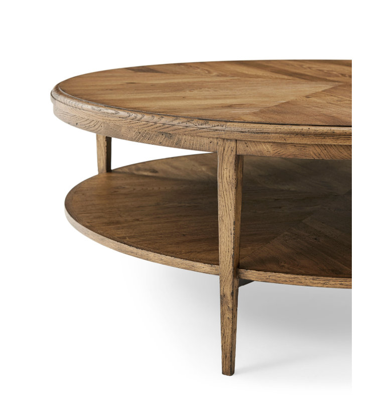 Nova Dawn Round Oak Cocktail Table with Tiered Storage