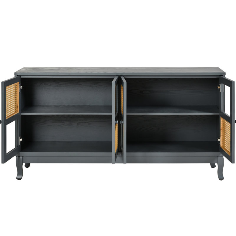 Buffet 4 portes gris industriel - Design rétro avec beaucoup de rangement. Charmantes portes en verre pour le vestibule, la salle à manger, la cuisine et le salon. Assemblage sans effort avec 4 portes.