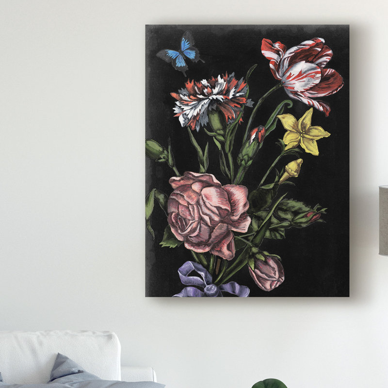 « dark floral iv », reproduction de peinture à l’acrylique sur toile tendue, H 47 po x l 35 po x P 2 po