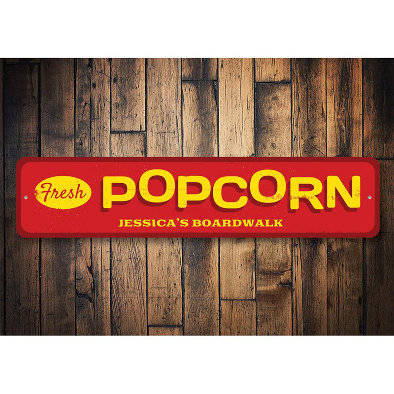 Plaque en aluminium Fresh Popcorn, H 4 po x l 18 po x P 0,04 po
