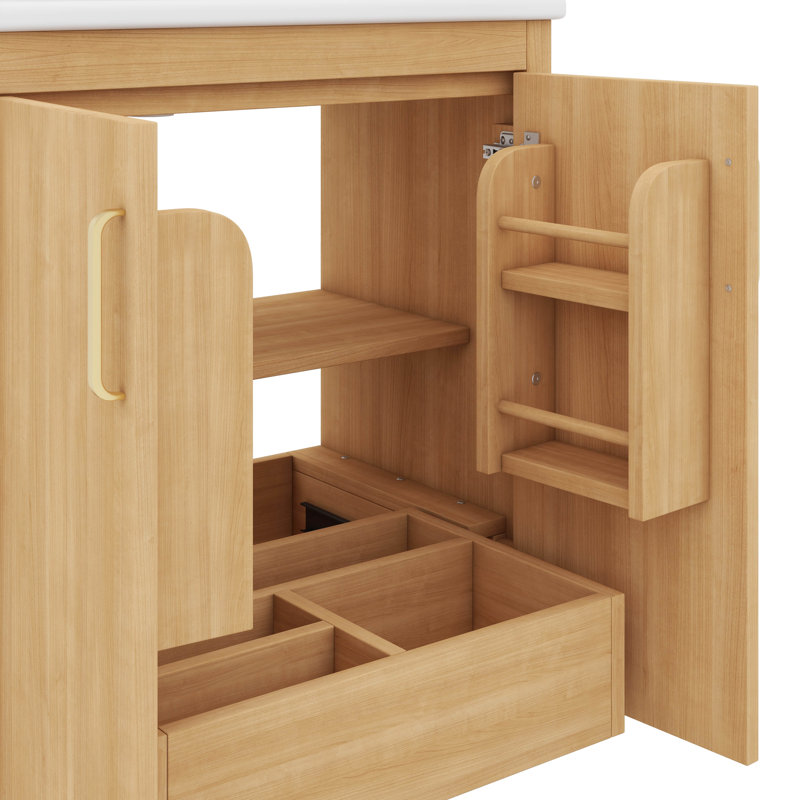 Meuble-lavabo de 30 po avec lavabo, meuble-lavabo en bois 30 po avec rangement de porte multifonctionnel et tiroir coulissant, fermeture en douceur