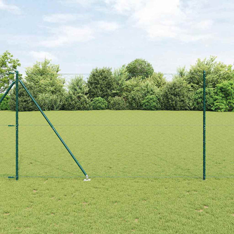 Vidaxl Fence With Posts PVC-Coated Steel, Green, 150cm H x 2500cm W x 3.2cm D