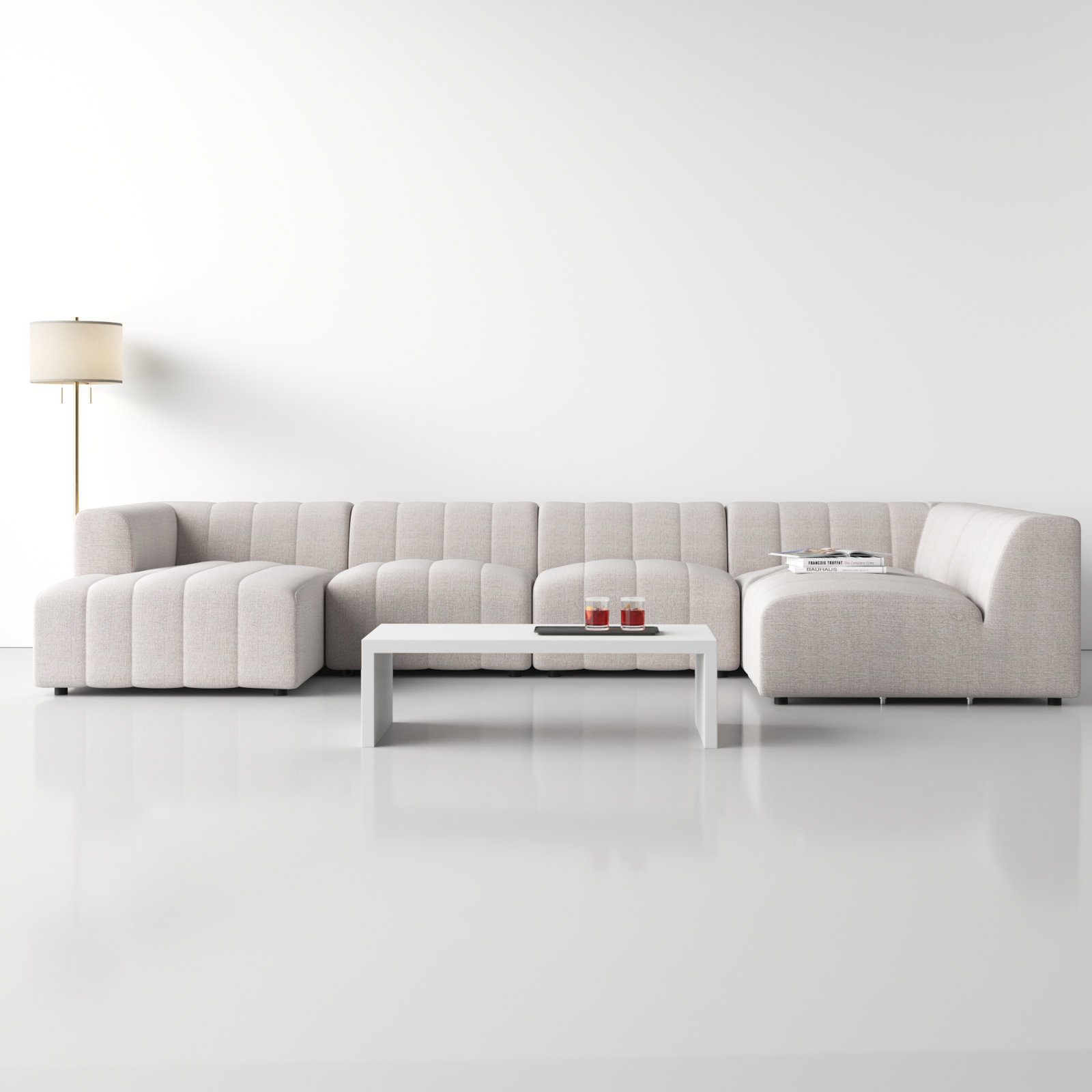 Bowry Modular Sectional, Left Hand Facing, Beige Polyester