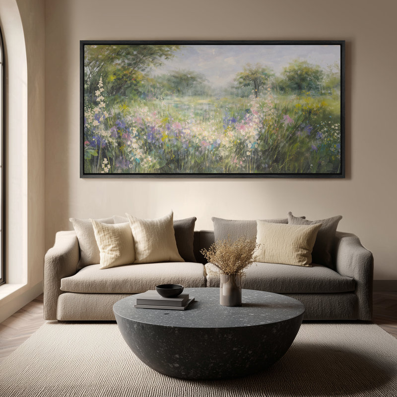 Grande toile murale encadrée, décor de paysage de prairie douce - 60 po x 20 po, 60 po x 30 po, H 30 po x l 60 po, Noir
