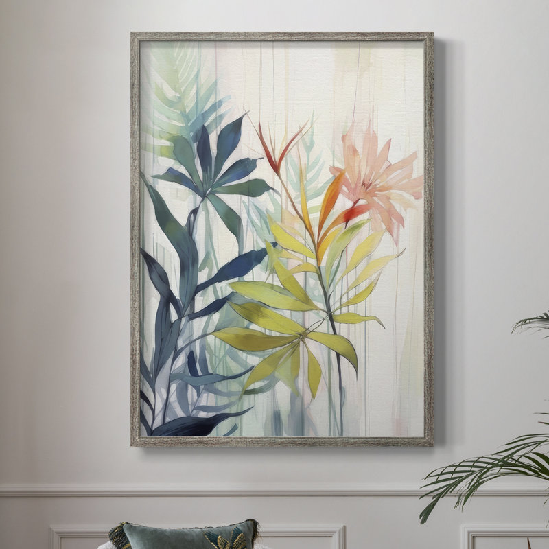«Pink and Yellow Floral Elegance I», reproduction encadrée - bois massif, H 30 po x l 24 po