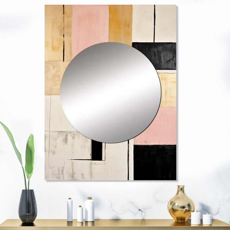 Reg, rose et doré, cubisme de rêve - miroir décoratif de formes abstraites, grand miroir mural moderne, impression d'art en métal