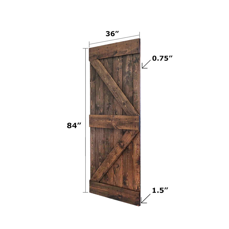 K Style Solid Wood Sliding Barn Door Without Hardware Kit (Door Slab Only) - Assembly Needed, Dark Walnut, 36" W x 84" H