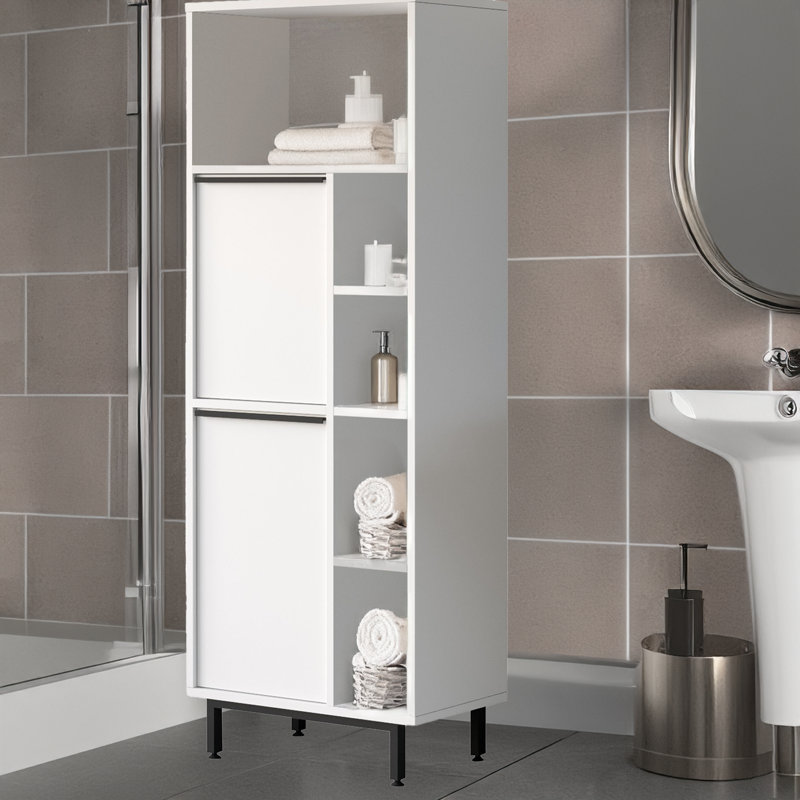 Armoire de salle de bain autoportante, Blanc