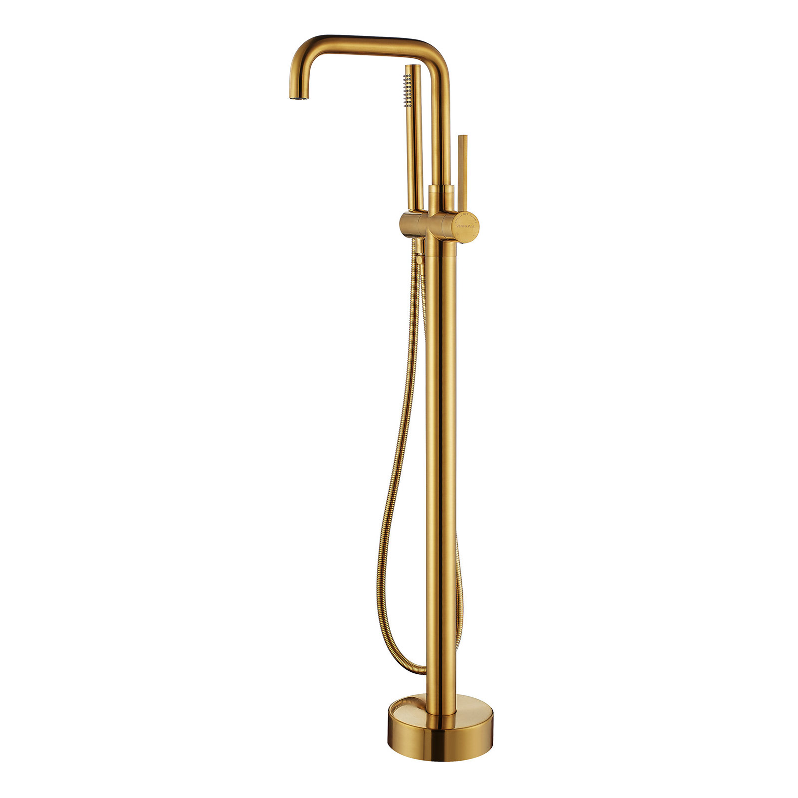 Delara Bathroom Freestanding Tub Filler with Diverter, Brushed Gold