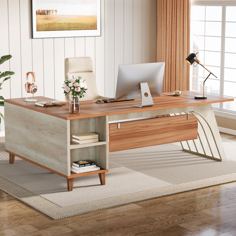 78.74" L-shaped Executive Desk, Large Computer Desk With File Cabinet