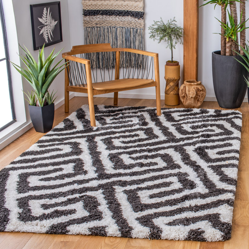 Janitra Shag Hand Tufted Performance Geometric Rug, Rectangle 5' x 8'