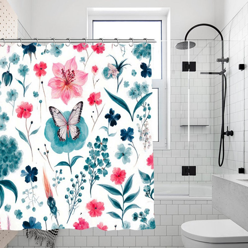 Rideaux de douche Watercolor Flower & Butterfly, 71 × 71, Rose / floral 8