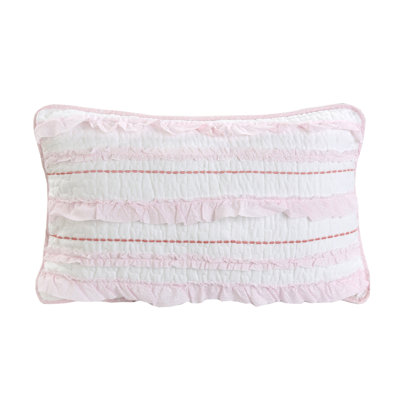 Pretty In Pink Girly Ruffle Star Stripped Embroidered  Pink White Cotton Rectangular Décor Throw Pillow