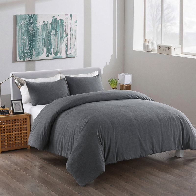 Messy Bed Duvet Cover Set Cotton Duvet Cover, Gray, King