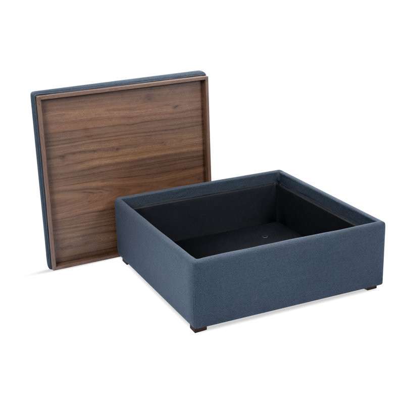 Repose-pieds rectangulaire avec rangement 40 po Clarke, Joli tissu performance natté bleu marine