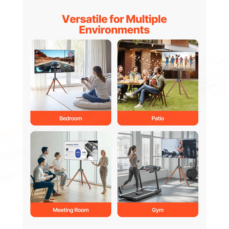 Support TV trépied/chevalet, pour téléviseurs à écran plat/incurvé de 40 à 65 pouces, support télé portatif avec rotation gauche-droite de 18°