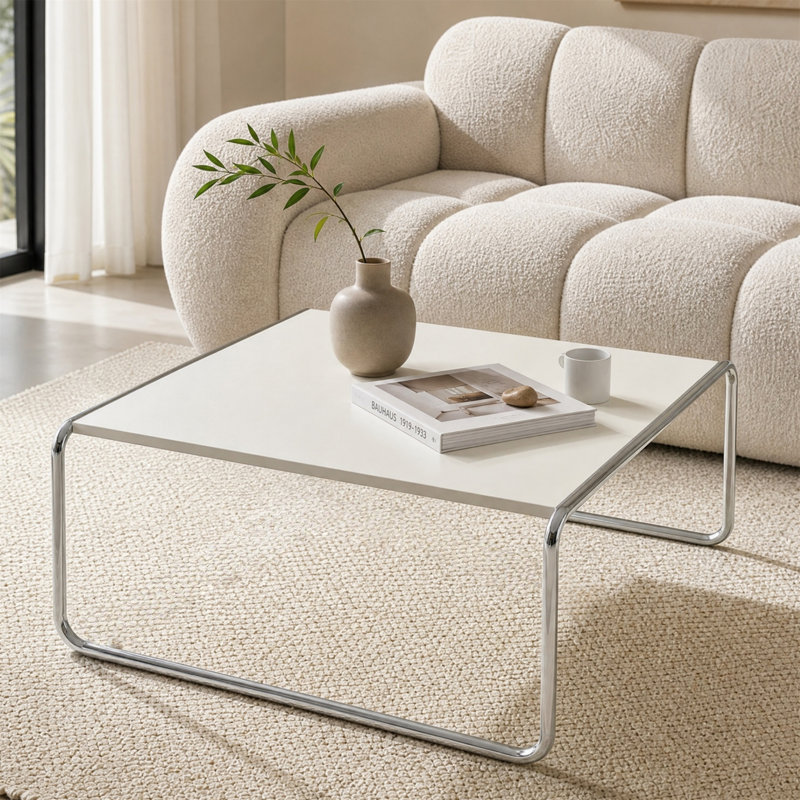 Modern Coffee Table, Square Top with Chrome Plated Frames