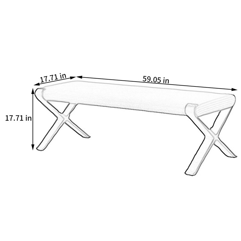 Banc rembourré en coton de style italien, H 17,71 po x l 59,05 po x P 17,71 po
