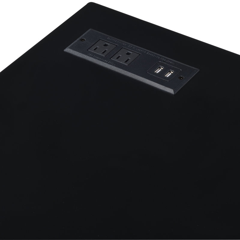 Metal Base Writing Desk with Power Outlet, Black/Gold