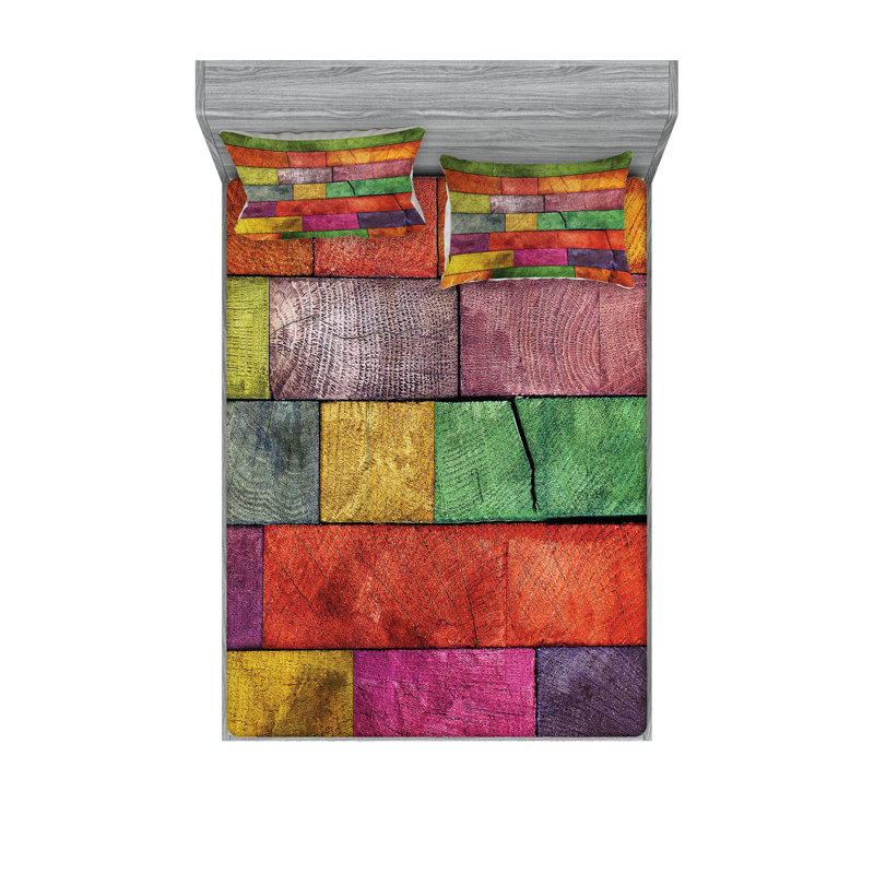 Multicolore drap-housse et coussin décoratif Ambesonne, Ensemble de draps pour très grand lit californien