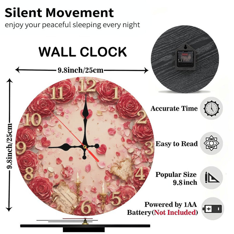 Horloge avec roses et cœurs