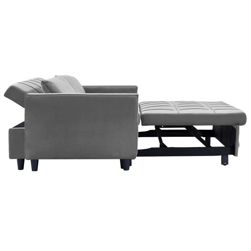 Buncombe 2 Seater Velvet Sofa Bed, Grey