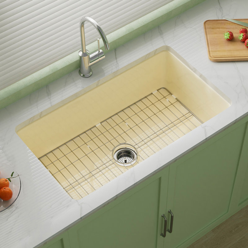 Évier de cuisine encastré encastré en osier simple L 32 po x l 19 po avec grille inférieure et crépine Bllo