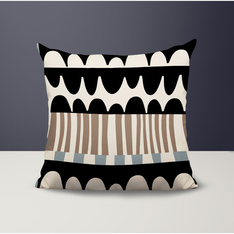 Coussin carré intérieur / extérieur Rami, H 15 po x l 15 po, Gris / noir / blanc cassé abstrait