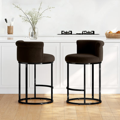 Modern Counter Height Bar Stools,Velvet Upholstered Counter Stools(Set of 2)