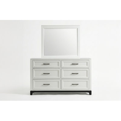 Commode blanche avec miroir, ensemble de rangement pour chambre à coucher en bois d'acacia à 6 tiroirs, style transitionnel

Description du produit