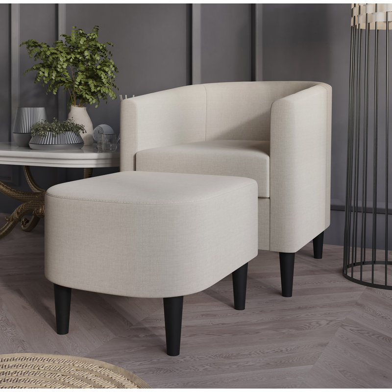 Ensemble de fauteuil et repose-pieds rembourrés, Lin gris chaud