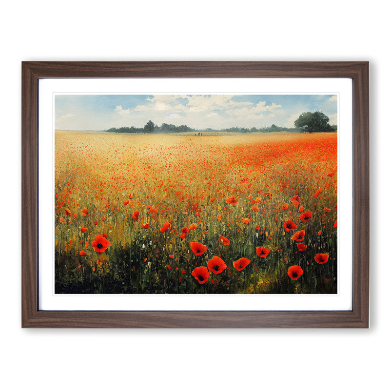 Poppy Field Watercolour - Single Picture Frame Print, 34cm H x 46cm W x 2cm D, Walnut