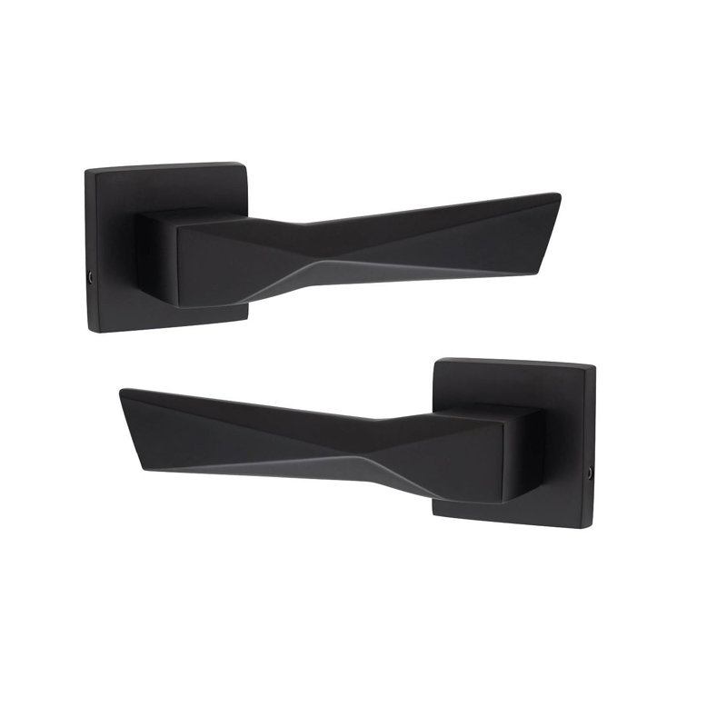 1 Pair Modern Aura Design Premium Door Handles on Square Rose with 3" Ball Bearing Hinges and 2.5" Tubular Latch