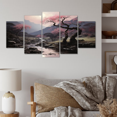 Silhouette de cerisier en fleurs - ensemble d'art mural multi-panneaux